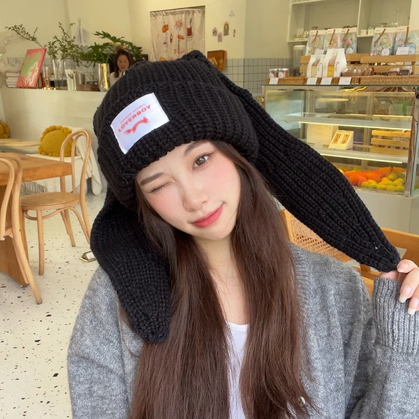 即日発送　即購可　CFIERCE うさぎ　ニット　帽子　ブラック　ハット 即日発送 即購可 CFIERCE うさぎ ニット 帽子 ブラック ハット