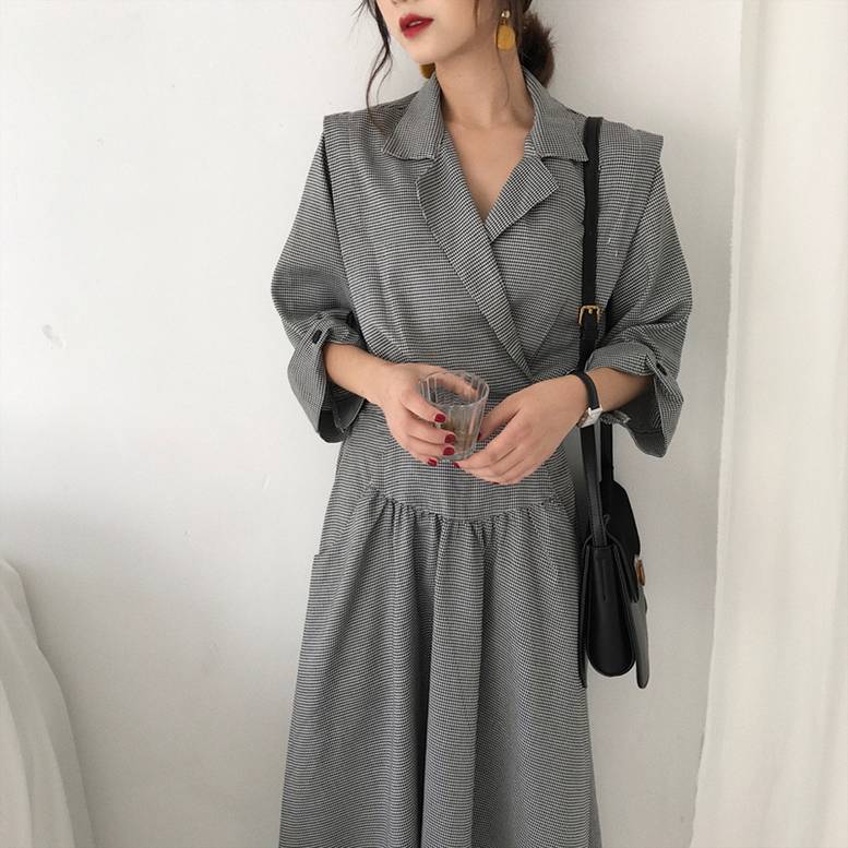 ms⭐️【美品】シェリエ　sheller 千鳥　ワンピース レディース 開襟ワンピース 千鳥格子ワンピース スーツ