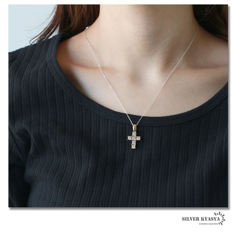 925 大粒ジルコニアクロスネックレス [ns105]
