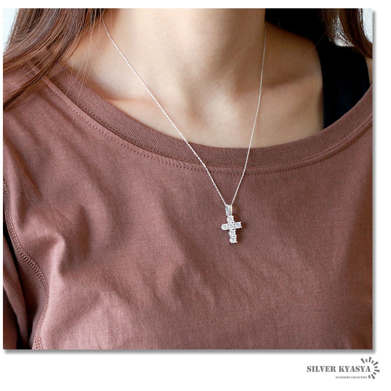 925 大粒ジルコニアクロスネックレス [ns105]