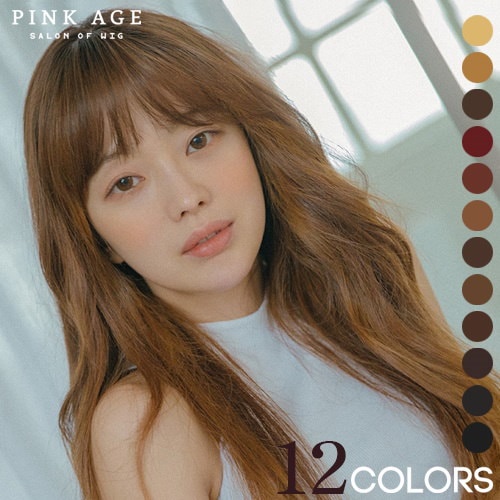 つむじウィッグ トップカバーシースルーバング 斜線カール 　ピンクエイジ 手植えトップカバー) シースルーバング 斜線カール (モースト原糸)