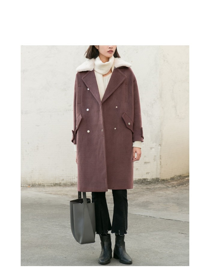 Art retro double-breasted coat with fur collar was loose long-sleeved long-sleeved coat women winter Korean knees Art retro double-breasted coat with fur collar was loose long-sleeved long-sleeved coat women winter Korean knees