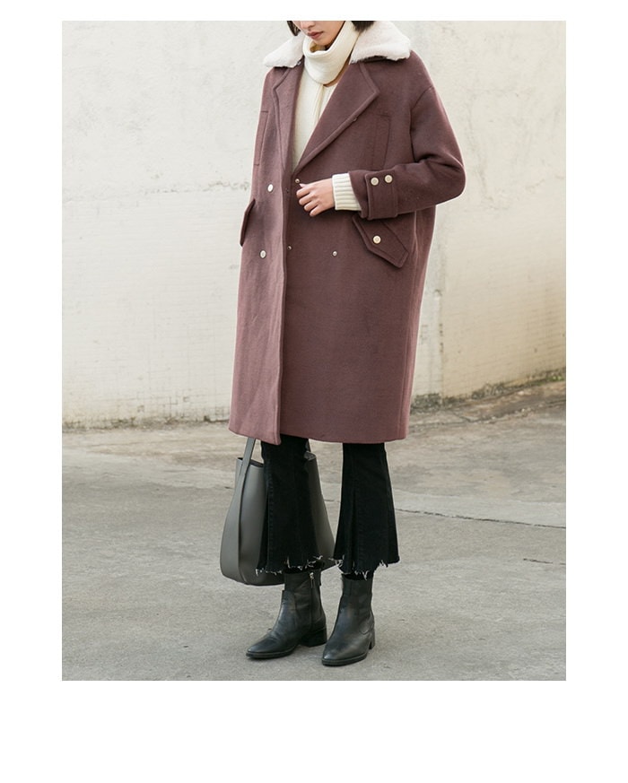 Art retro double-breasted coat with fur collar was loose long-sleeved long-sleeved coat women winter Korean knees Art retro double-breasted coat with fur collar was loose long-sleeved long-sleeved coat women winter Korean knees