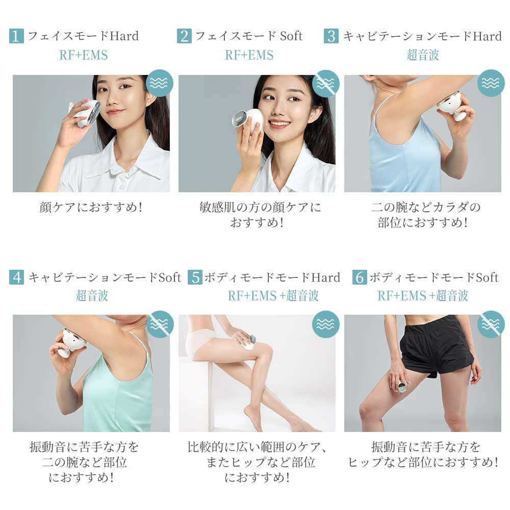 Kiboer 美顔器 RF美顔器 トータルケア フェイス ボディ 太もも 超音波 RF EMS 振動 LED搭載 1台多役 6種類モード 3段階強さ スキンケア 全身エステ IPX6防水 敬老の日 母