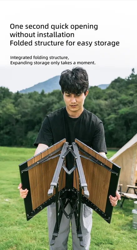 ブラックナカイ-キャンプ用折りたたみテーブルアルミニウム合金多機能ポータブルウッドテーブル調節可能な高さ屋外ピクニッククイックオープン ブラックナカイ-キャンプ用折りたたみテーブルアルミニウム合金多機能ポータブルウッドテーブル調節可能な高さ屋外ピクニッククイックオープン