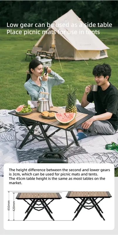 ブラックナカイ-キャンプ用折りたたみテーブルアルミニウム合金多機能ポータブルウッドテーブル調節可能な高さ屋外ピクニッククイックオープン ブラックナカイ-キャンプ用折りたたみテーブルアルミニウム合金多機能ポータブルウッドテーブル調節可能な高さ屋外ピクニッククイックオープン