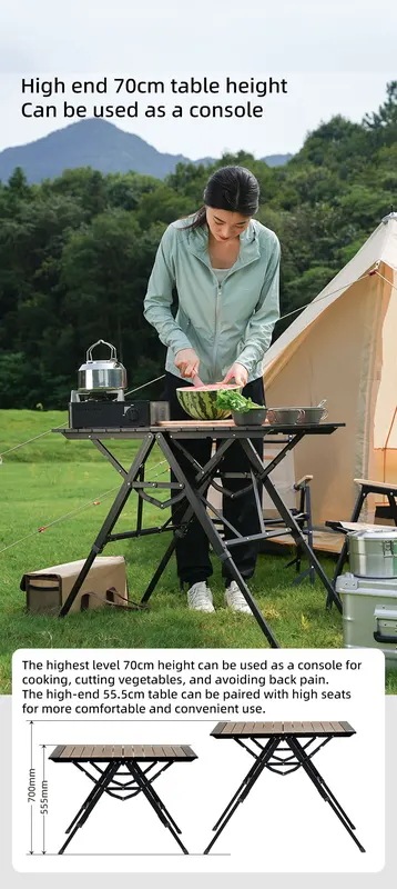 ブラックナカイ-キャンプ用折りたたみテーブルアルミニウム合金多機能ポータブルウッドテーブル調節可能な高さ屋外ピクニッククイックオープン ブラックナカイ-キャンプ用折りたたみテーブルアルミニウム合金多機能ポータブルウッドテーブル調節可能な高さ屋外ピクニッククイックオープン