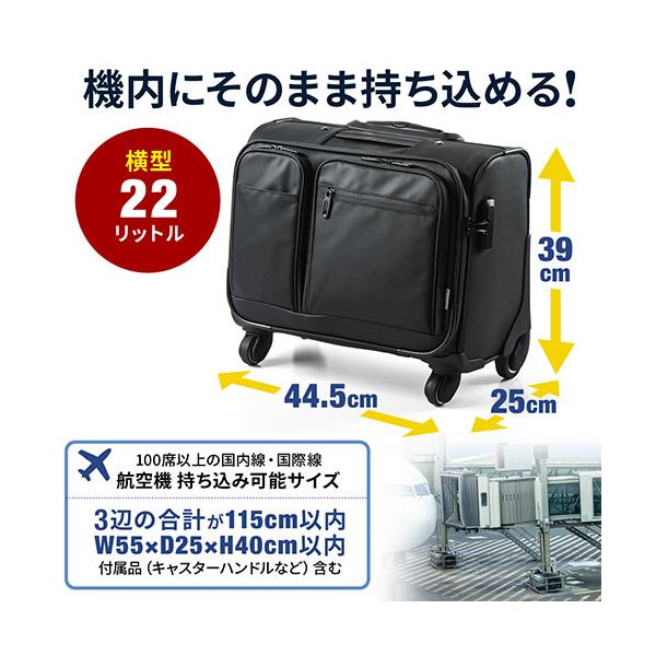 サンワダイレクト ビジネスキャリー(横型4輪耐水生地止水ファスナー使用22L機内持ち込みサイズ) 200-BAGCR003WP 1個