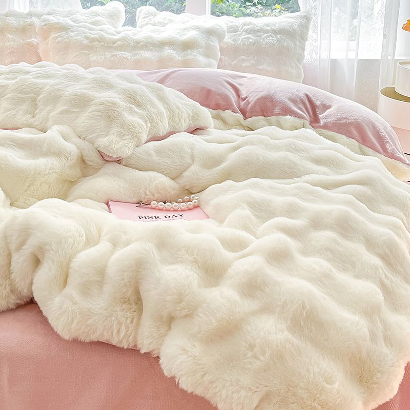 クラスaウサギぬいぐるみベッド4点セット増粘ミルクベルベットベッドシーツと掛け布団カバー3点セットフランネル両面コーラルベルベット