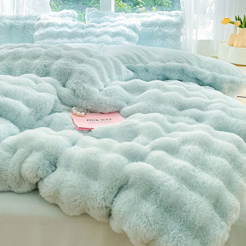 クラスaウサギぬいぐるみベッド4点セット増粘ミルクベルベットベッドシーツと掛け布団カバー3点セットフランネル両面コーラルベルベット