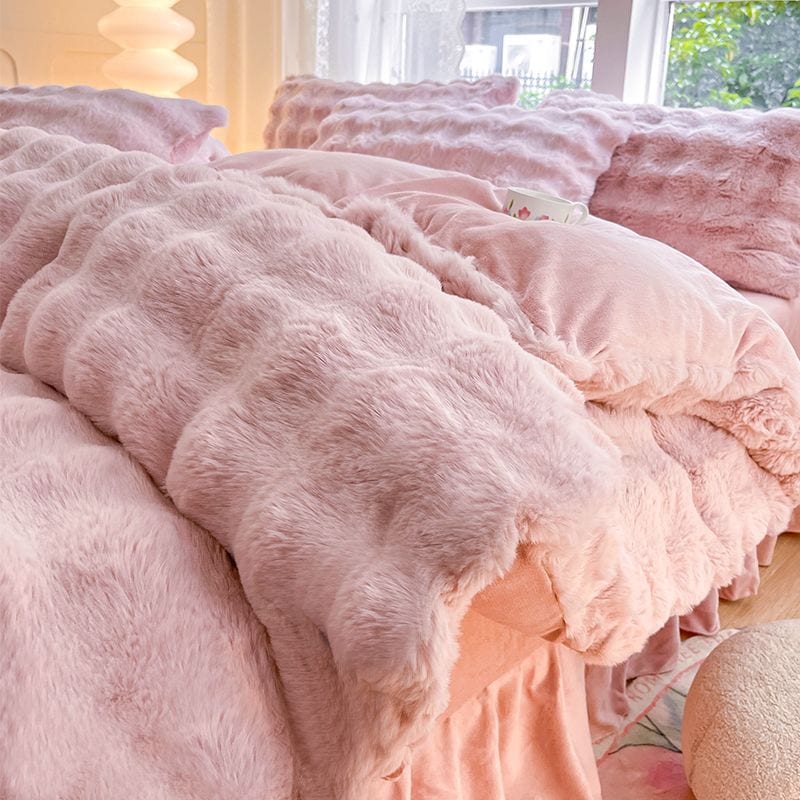 クラスaウサギぬいぐるみベッド4点セット増粘ミルクベルベットベッドシーツと掛け布団カバー3点セットフランネル両面コーラルベルベット