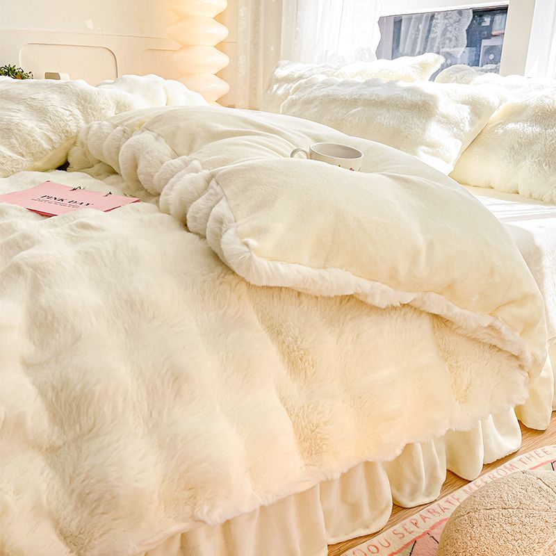 クラスaウサギぬいぐるみベッド4点セット増粘ミルクベルベットベッドシーツと掛け布団カバー3点セットフランネル両面コーラルベルベット