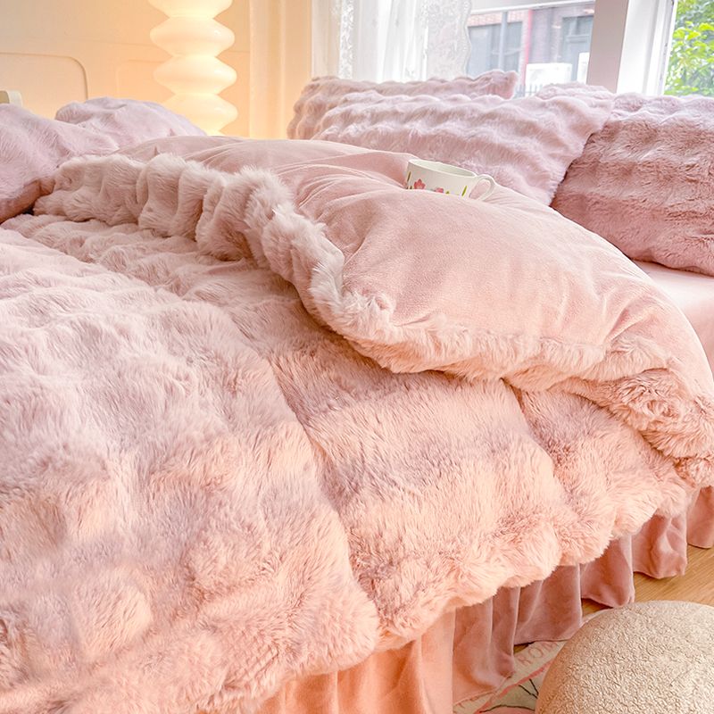 クラスaウサギぬいぐるみベッド4点セット増粘ミルクベルベットベッドシーツと掛け布団カバー3点セットフランネル両面コーラルベルベット