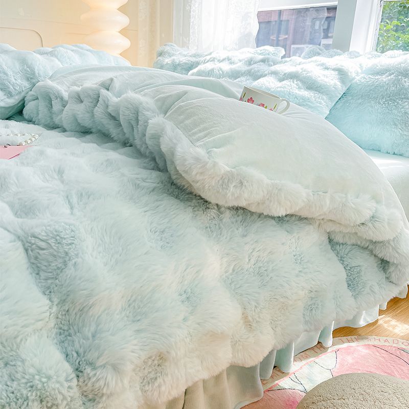 クラスaウサギぬいぐるみベッド4点セット増粘ミルクベルベットベッドシーツと掛け布団カバー3点セットフランネル両面コーラルベルベット