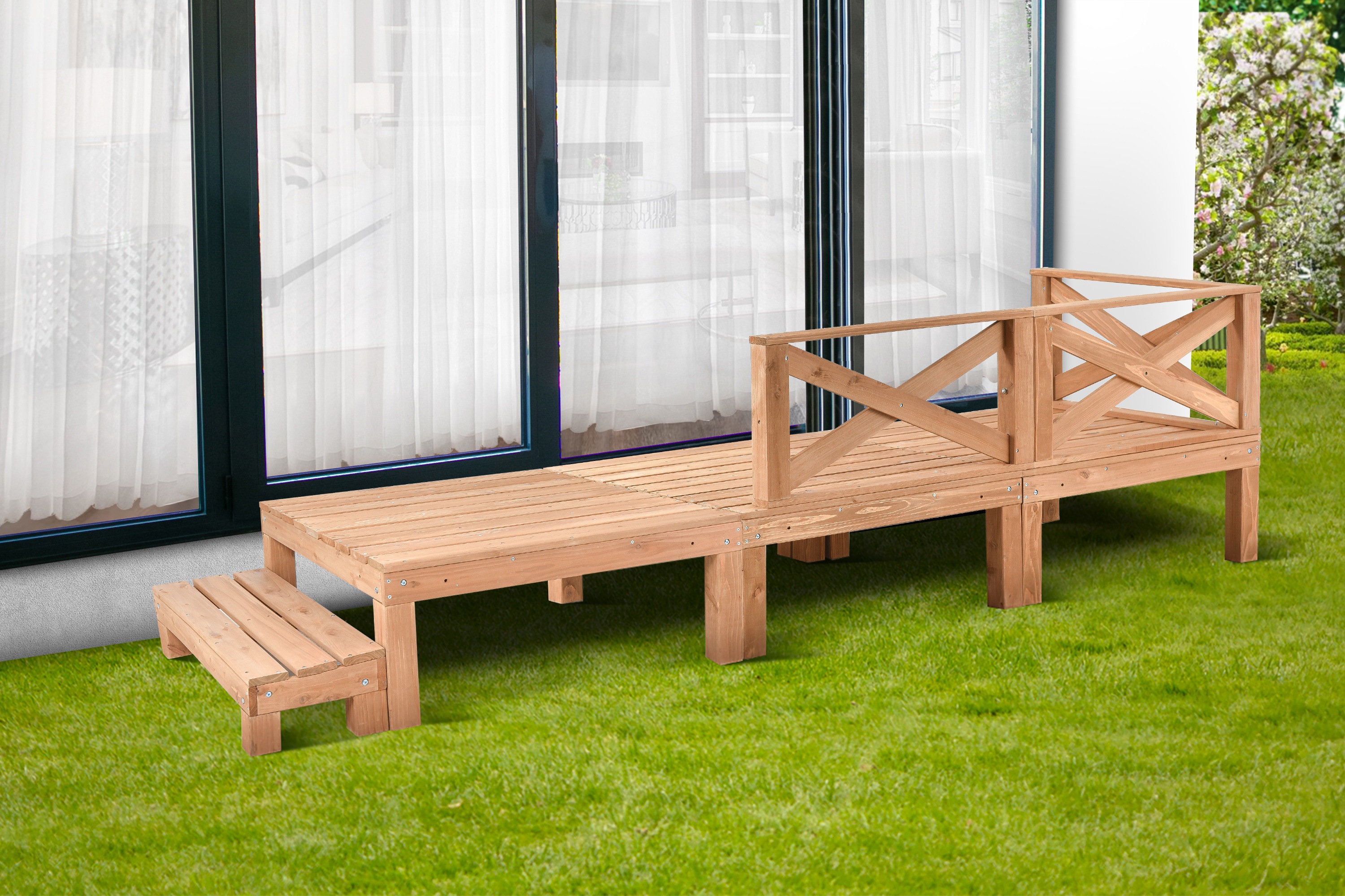 ウッドデッキ 天然木 キット 7点セット 0.75坪 ウッドパネル 家具ガーデンファニチャーバルコニー ベランダ 踏み台付 北欧 キットウッド 新生活【ナチュラル】 ウッドデッキ 天然木 キット 7点セット 0.75坪 ウッドパネル 家具ガーデンファニチャーバルコニー ベランダ 踏み台付 北欧 キットウッド 新生活【ナチュラル】