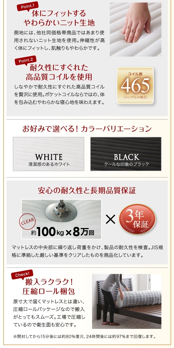 [組立設置付]高さ調節 頑丈すのこファミリーベッド [SEIVISAGE] スタンダードポケットコイルマットレス付 ワイドK280 ナチュラル [マットレス]白