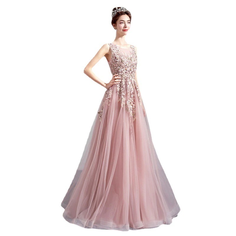 花嫁 ウェディングドレス ベージュ お姫様 結婚式 二次会 ウェディング プリンセスドレス オフショルダー 花柄 透け感レース ロングドレス 披露宴-14003-638