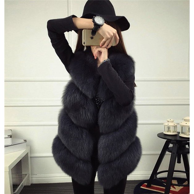 ファージレ レディース 毛皮ベスト ファーチョッキ ショット丈　フォークス　ファーコート フェイクフ