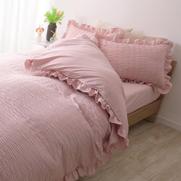 フリル付き布団カバーセット シアサッカー素材 ダブル 4点セット 寝具 フリル付 掛布団カバー 枕カバー ボックスシーツ ピーチスキン加工 丸洗いOK フリル付き布団カバーセット シアサッカー素材 ダブル 4点セット 寝具 フリル付 掛布団カバー 枕カバー ボックスシーツ ピーチスキン加工 丸洗いOK