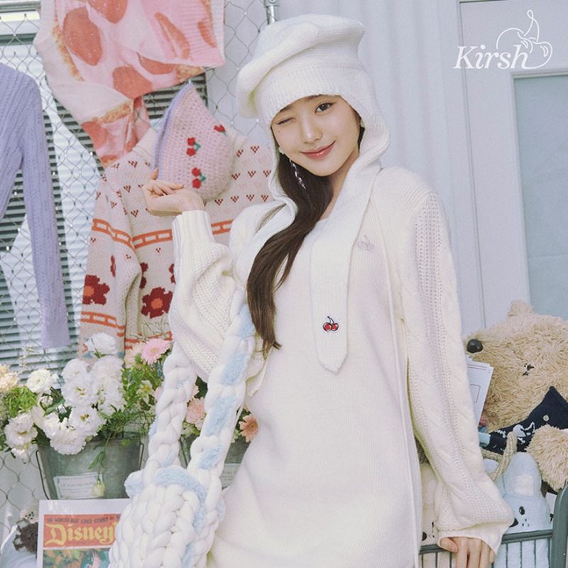 [IVE ウォニョン 着用] SMALL CHERRY KNIT DRESS 韓国 アイドル レディース セーター ワンピース 秋 冬