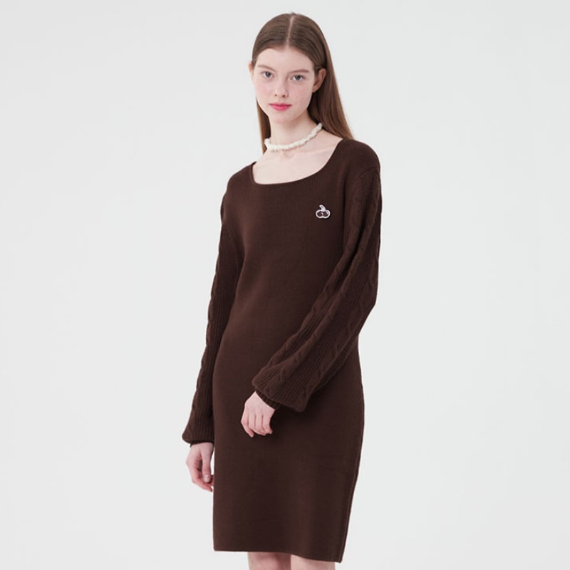 [IVE ウォニョン 着用] SMALL CHERRY KNIT DRESS 韓国 アイドル レディース セーター ワンピース 秋 冬