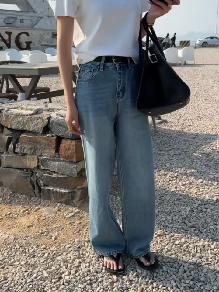 Su Xinlan/youmo 37031-5春服女性のためのハイウエストワイドレッグパンツはベルト付き刺繍されたデニムストレートパンツ Su Xinlan/youmo 37031-5春服女性のためのハイウエストワイドレッグパンツはベルト付き刺繍されたデニムストレートパンツ