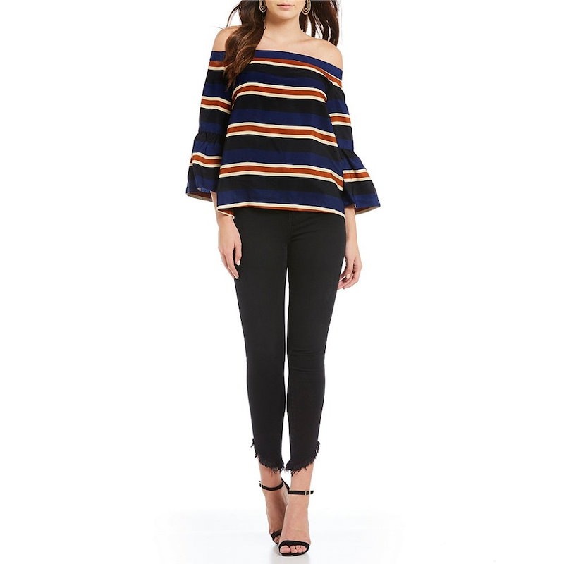シュガーリップス レディース トップス ブラウス・シャツ【Sugarlips Striped Off-the-Shoulder Bell Sleeve Blouse】Navy Mulit シュガーリップス レディース トップス ブラウス・シャツ【Sugarlips Striped Off-the-Shoulder Bell Sleeve Blouse】Navy Mulit