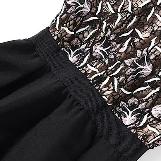 【取寄：納期2週間】結婚式ドレス バイカラー 切り替え ラウンドネック 発表会 演奏会 レディース フレアドレス 結婚式 ステージ衣装 半袖 ミモレ丈 エレガント ウエディングドレス