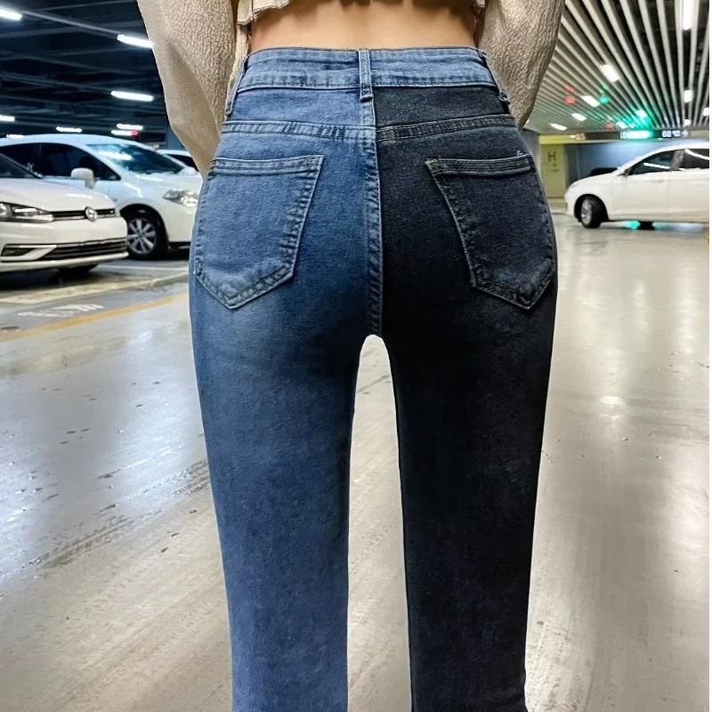 ジーンズは流行スキニーパンツ女性の新しい気質の濃いストレートパンツ春秋パンツ