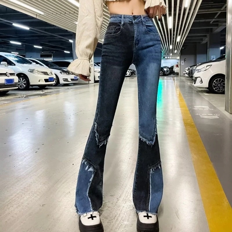 ジーンズは流行スキニーパンツ女性の新しい気質の濃いストレートパンツ春秋パンツ