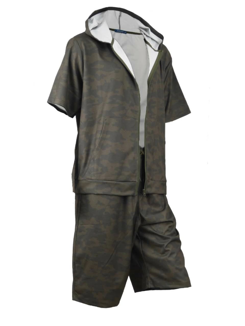 スウェット 上下 メンズ 夏 大きいサイズ セットアップパーカ 迷彩 カモフラ ハーフパンツ 半袖 C050224-02