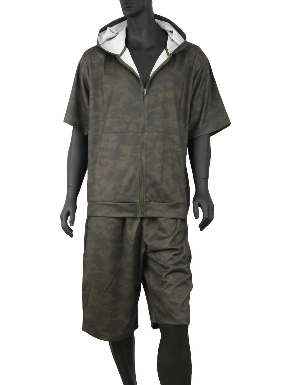 スウェット 上下 メンズ 夏 大きいサイズ セットアップパーカ 迷彩 カモフラ ハーフパンツ 半袖 C050224-02