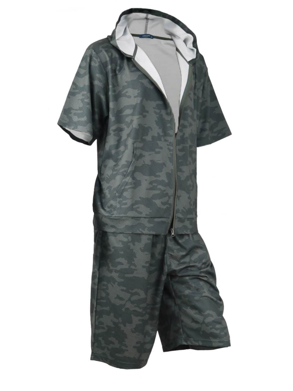 スウェット 上下 メンズ 夏 大きいサイズ セットアップパーカ 迷彩 カモフラ ハーフパンツ 半袖 C050224-02