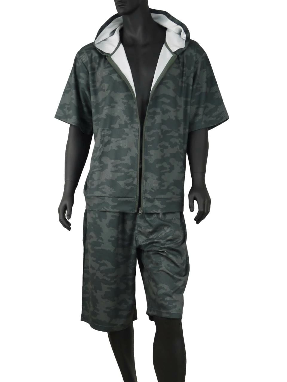 スウェット 上下 メンズ 夏 大きいサイズ セットアップパーカ 迷彩 カモフラ ハーフパンツ 半袖 C050224-02