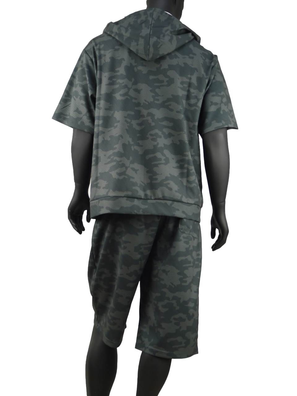 スウェット 上下 メンズ 夏 大きいサイズ セットアップパーカ 迷彩 カモフラ ハーフパンツ 半袖 C050224-02