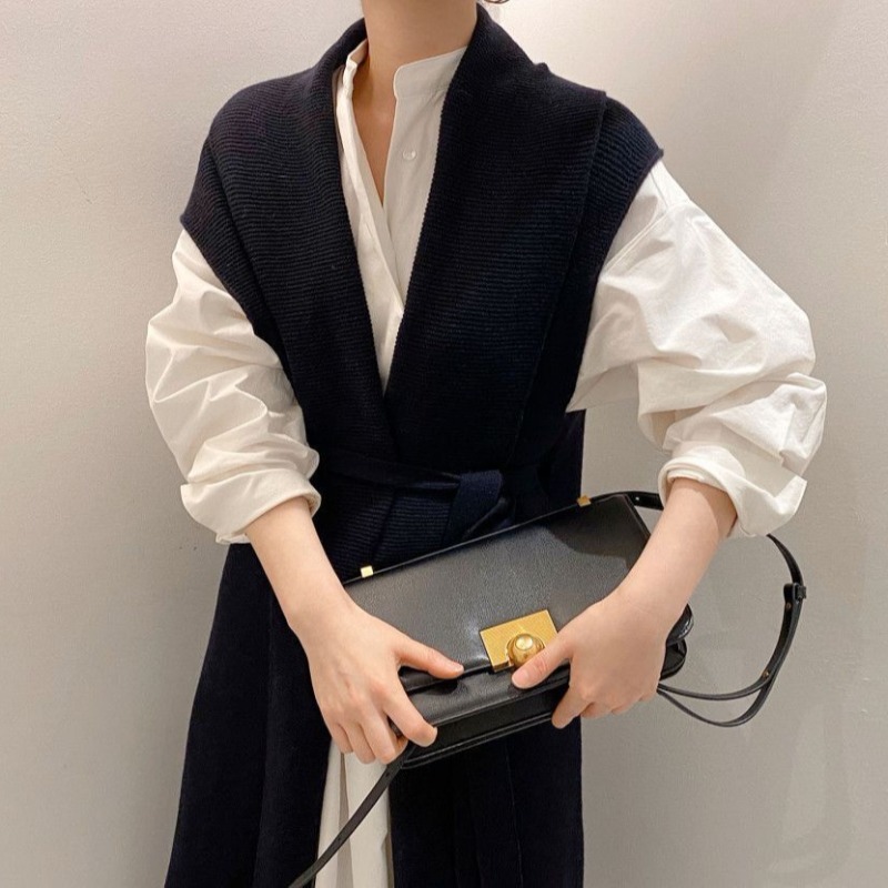 ワンピース デート かわいい 大人可愛い きれいめ シンプル カジュアル 大人 上品 おしゃれ ジレ ベスト ロング丈 長袖シャツ 襟付き 秋 春 無地 ニット ウエストマーク 通勤 通学 オフィス