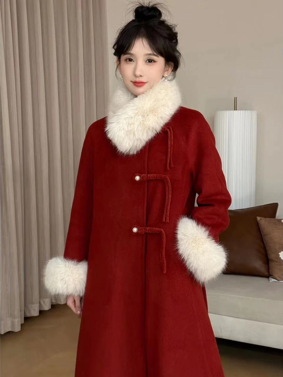 大人っぽチェスターコート 2026冬のピンクコート女性の秋冬のミドル丈のバックルクリップ綿コート冬アウター ロング トレンチコート レディース 韓国 通勤_2