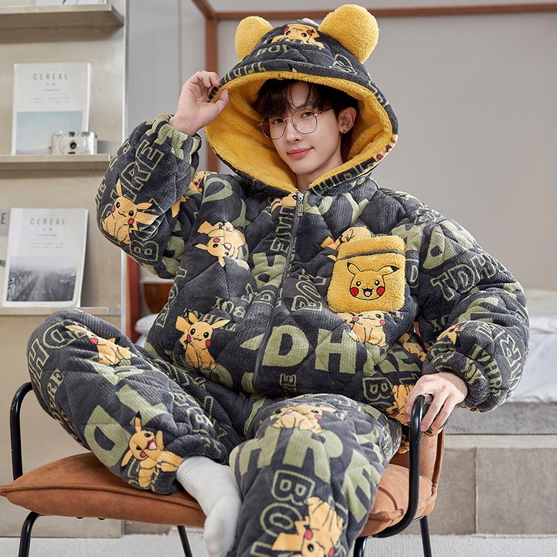 通学 パジャマ男性秋冬加絨加厚サンゴ絨毯三層綿挟み男性フランネル冬保温セット 保育園 小学部 通学 パジャマ男性秋冬加絨加厚サンゴ絨毯三層綿挟み男性フランネル冬保温セット 保育園 小学部