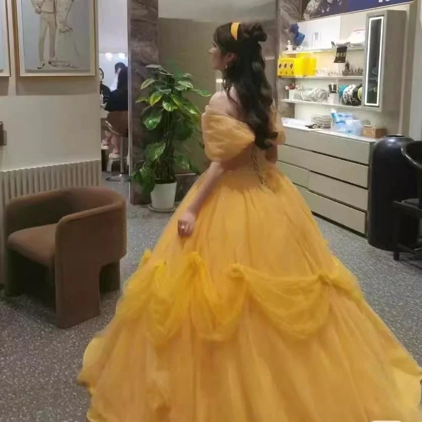 女性用イエロードレス2025ベルプリンセスウェディングドレスハイエンドスーパーシリーズ