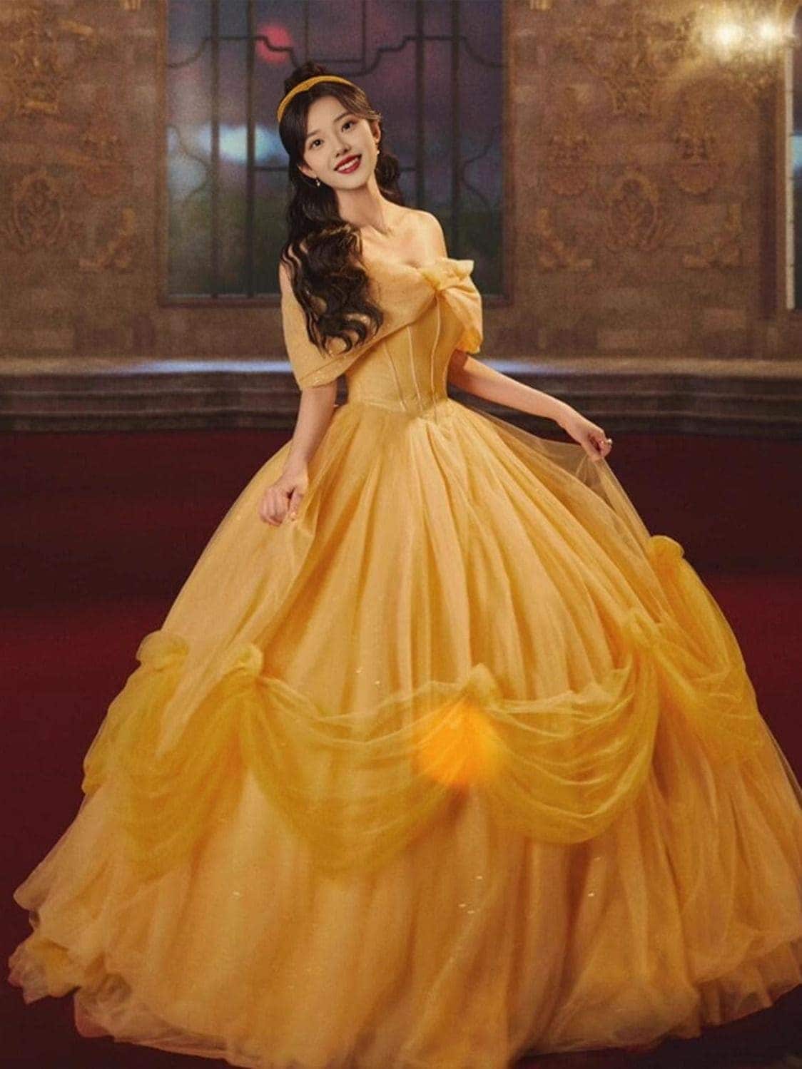 女性用イエロードレス2025ベルプリンセスウェディングドレスハイエンドスーパーシリーズ