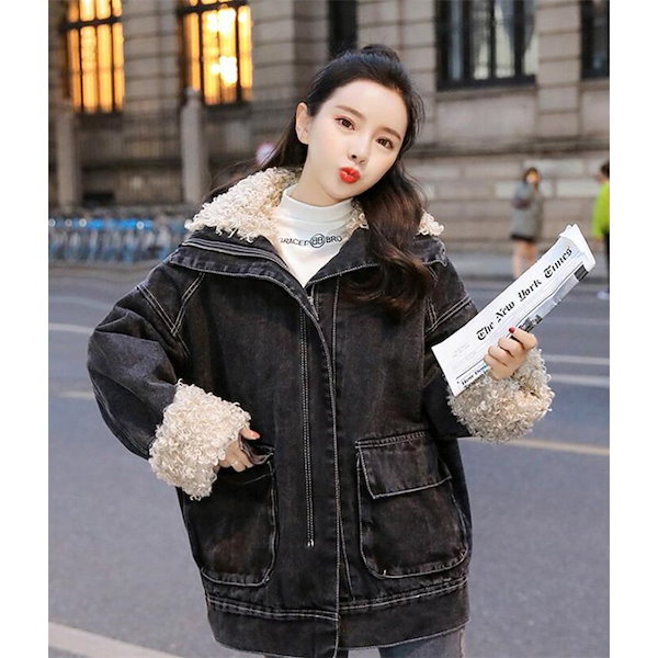 Qoo10] ボアジャケット レディース 襟ボア デニ