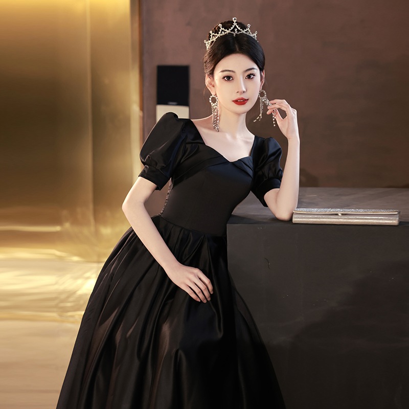 女性用ブラックドレス2025ハイエンド美術試験ホストドレス 女性用ブラックドレス2025ハイエンド美術試験ホストドレス