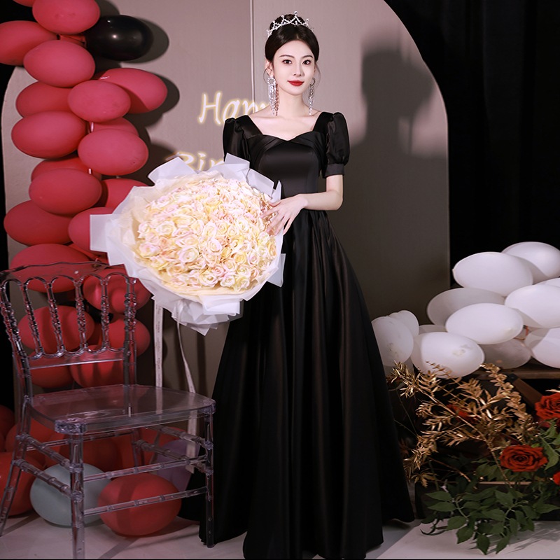 女性用ブラックドレス2025ハイエンド美術試験ホストドレス 女性用ブラックドレス2025ハイエンド美術試験ホストドレス