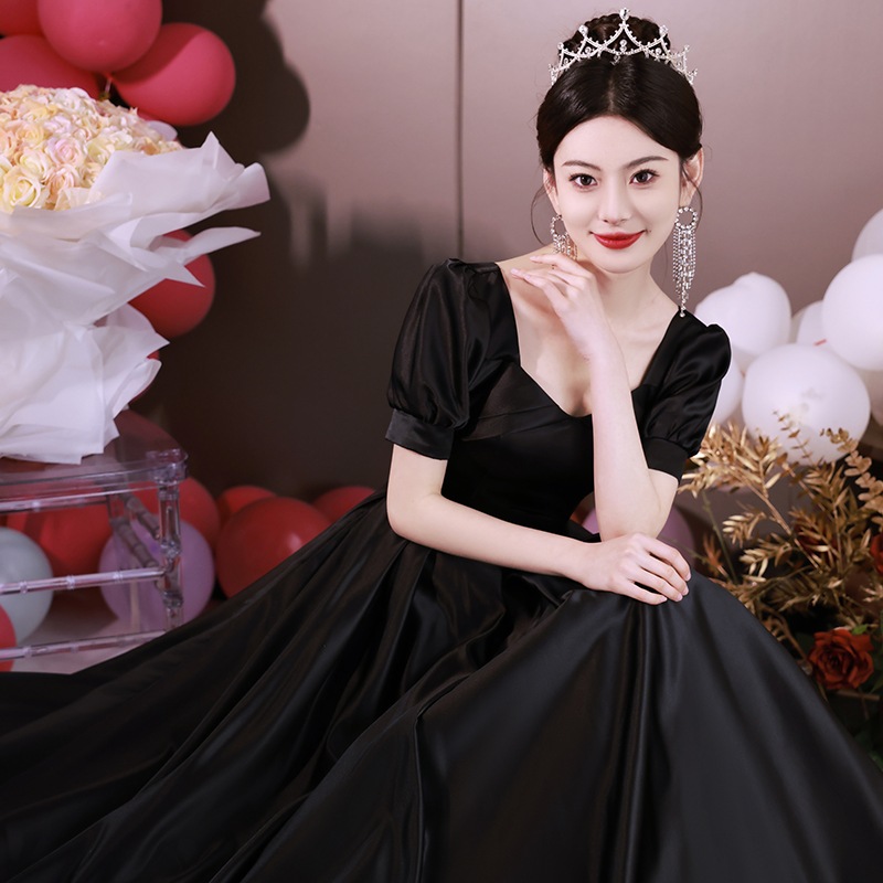 女性用ブラックドレス2025ハイエンド美術試験ホストドレス 女性用ブラックドレス2025ハイエンド美術試験ホストドレス