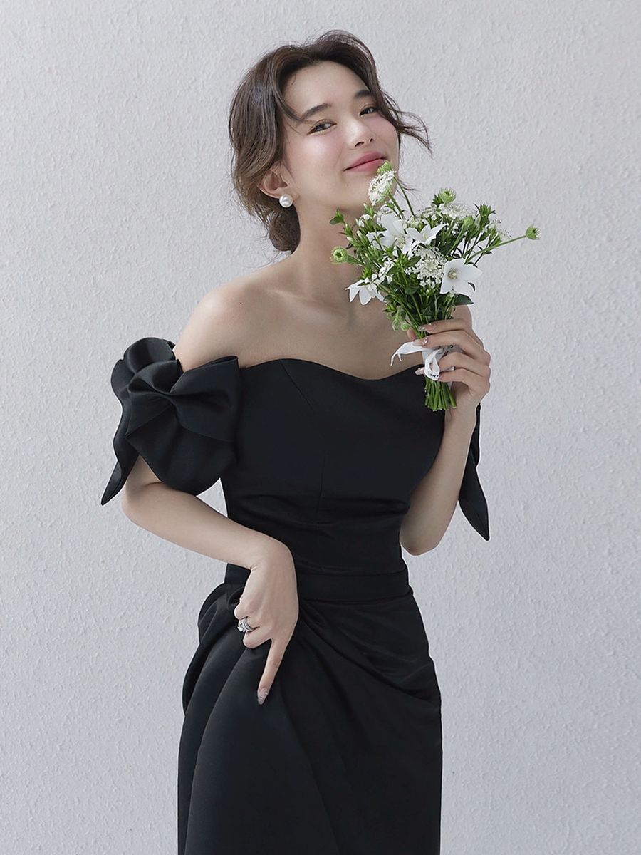 ウエディングドレス　パーティー　結婚式　ワンショル　マーメイド　韓国 ブラック ウエディングドレス パーティー 結婚式 ワンショル マーメイド