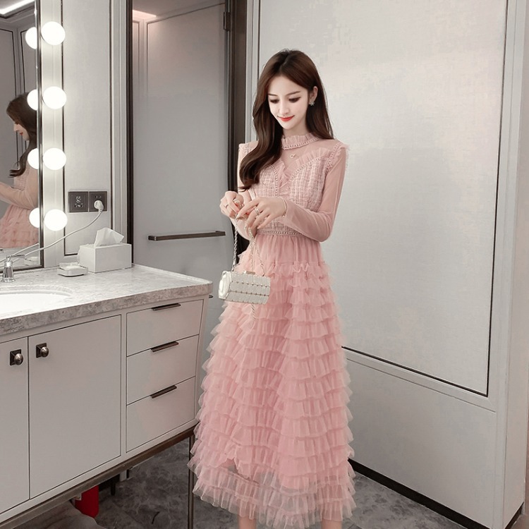 2025春と秋の水玉メッシュハイウエストロングスカート薄いレースピースケーキドレス女性 母の日-0009745 2025春と秋の水玉メッシュハイウエストロングスカート薄いレースピースケーキドレス女性 母の日-0009745