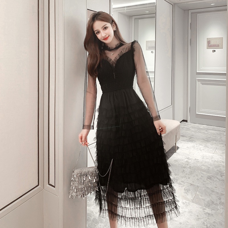 2025春と秋の水玉メッシュハイウエストロングスカート薄いレースピースケーキドレス女性 母の日-0009745 2025春と秋の水玉メッシュハイウエストロングスカート薄いレースピースケーキドレス女性 母の日-0009745