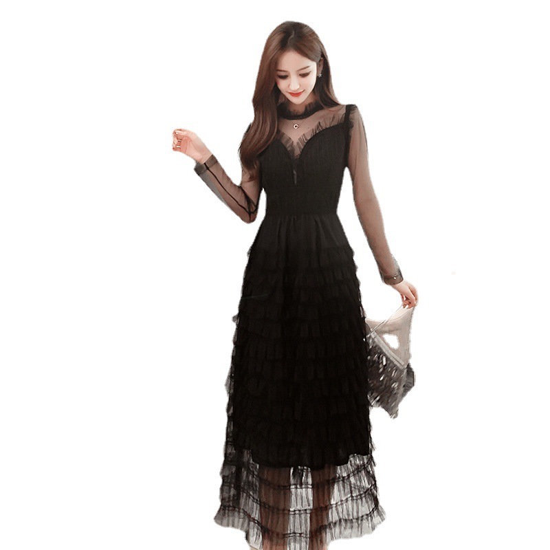 2025春と秋の水玉メッシュハイウエストロングスカート薄いレースピースケーキドレス女性 母の日-0009745 2025春と秋の水玉メッシュハイウエストロングスカート薄いレースピースケーキドレス女性 母の日-0009745