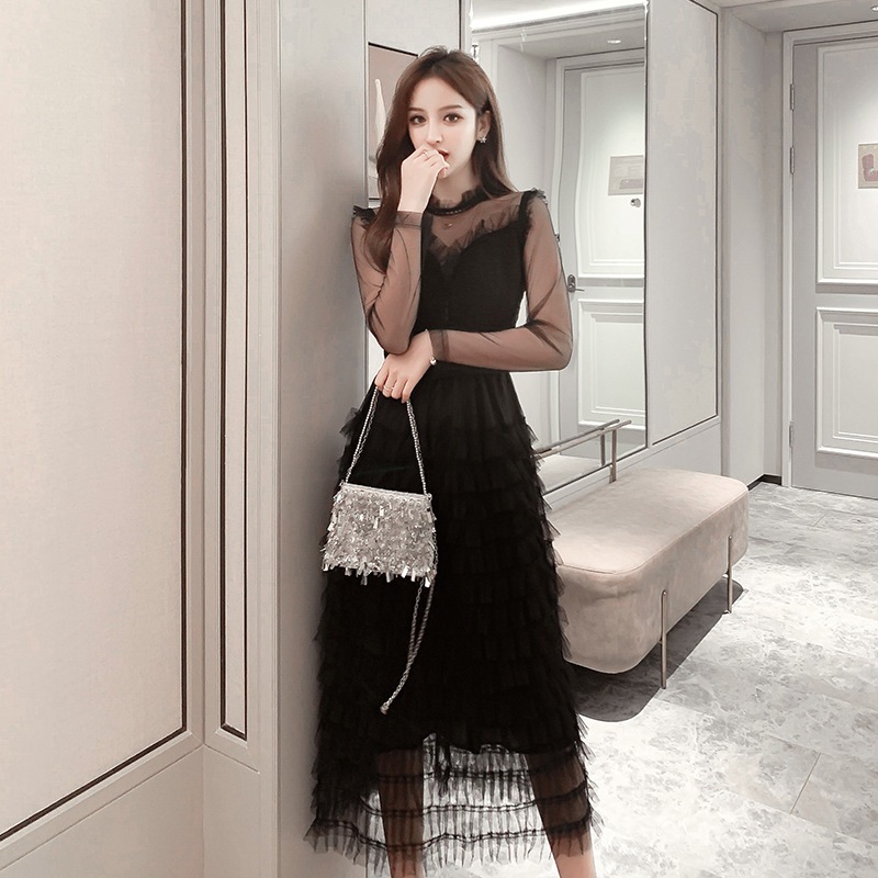 2025春と秋の水玉メッシュハイウエストロングスカート薄いレースピースケーキドレス女性 母の日-0009745 2025春と秋の水玉メッシュハイウエストロングスカート薄いレースピースケーキドレス女性 母の日-0009745