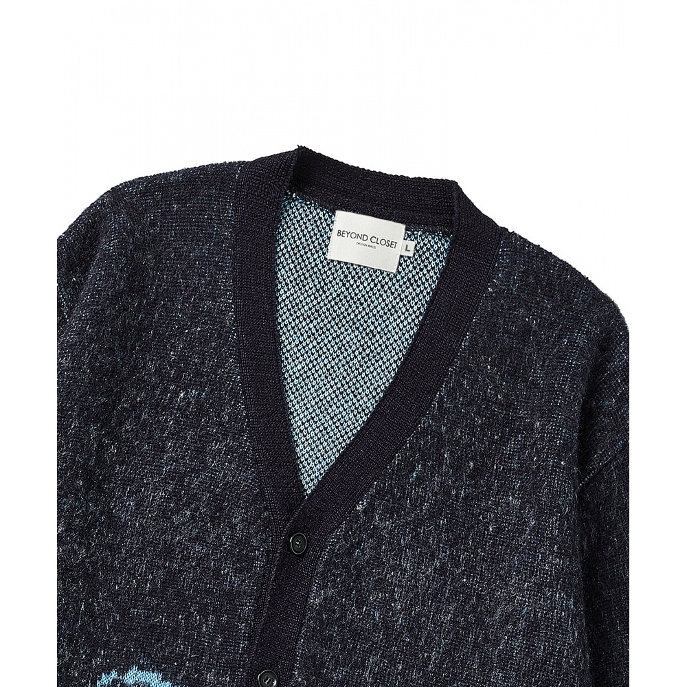 BEYOND CLOSET ユートピアドッグブラシディテール Vネックニットカーディガンネイビー BEYOND CLOSET ユートピアドッグブラシディテール Vネックニットカーディガンネイビー